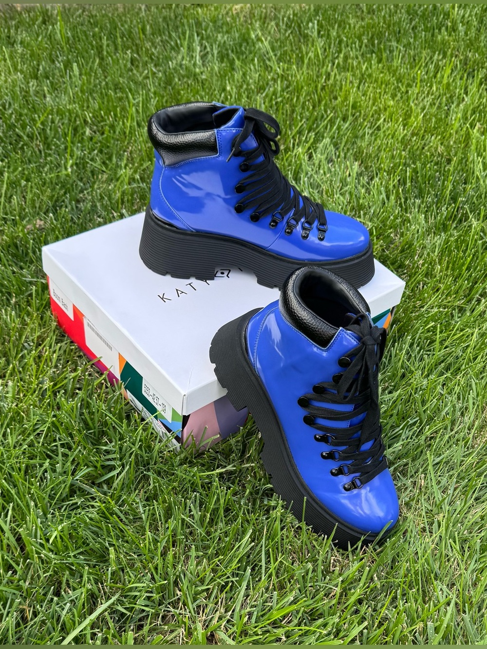 Katy Perry Lace Up Ankle Boots Colbat Blue/Blk Size 9M - Picture 3 of 9